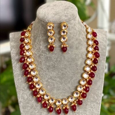 Sabyasachi Inspired Indian Round Kundan Designer Bridal Long Necklace Set With Matching Earrings