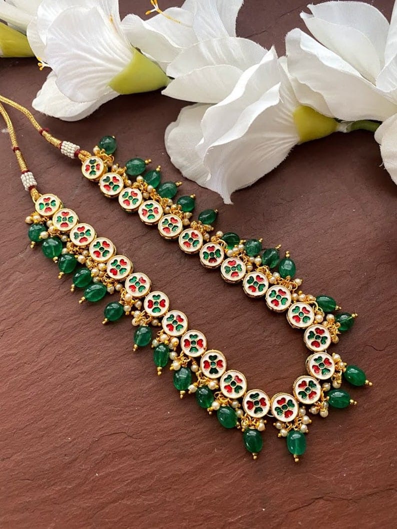 Sabyasachi Inspired Indian Round Kundan Designer Bridal Long Necklace Set With Matching Earrings - Image 8