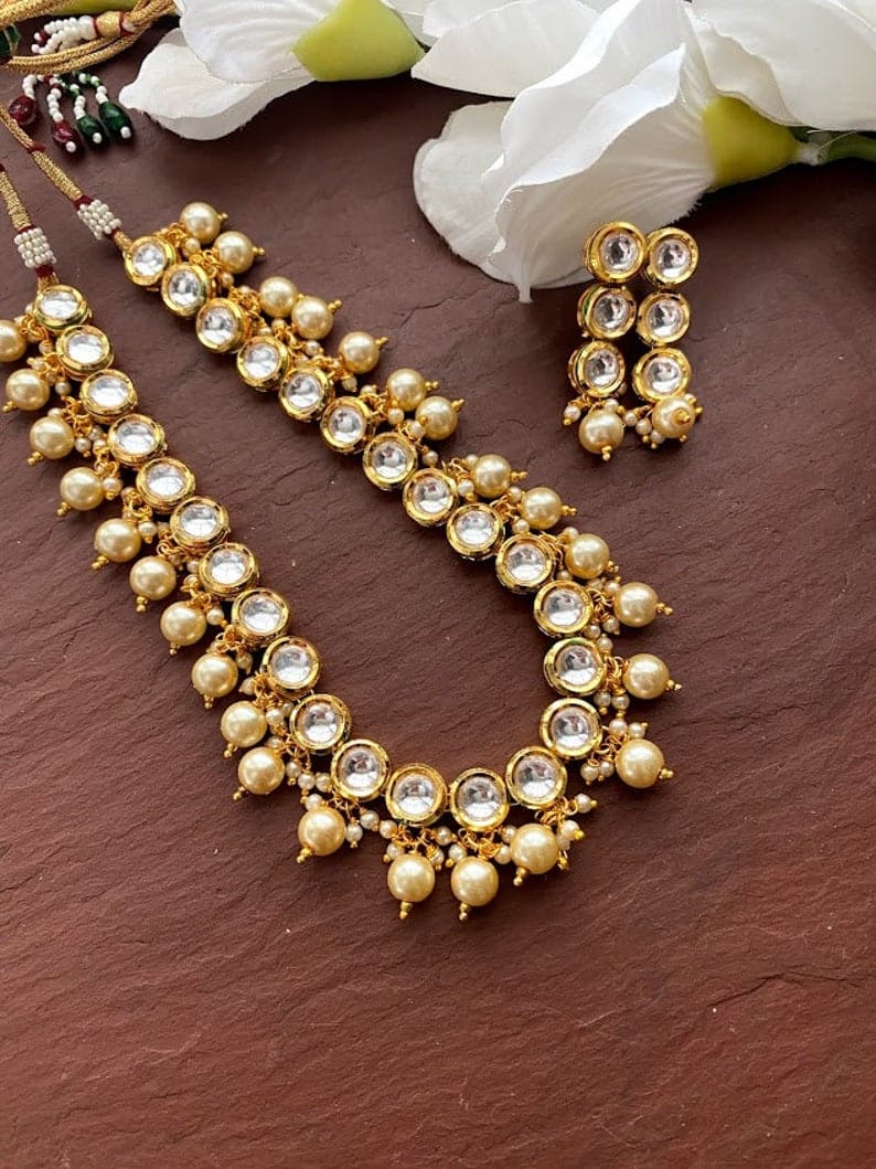 Sabyasachi Inspired Indian Round Kundan Designer Bridal Long Necklace Set With Matching Earrings - Image 4