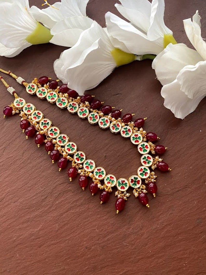 Sabyasachi Inspired Indian Round Kundan Designer Bridal Long Necklace Set With Matching Earrings - Image 3
