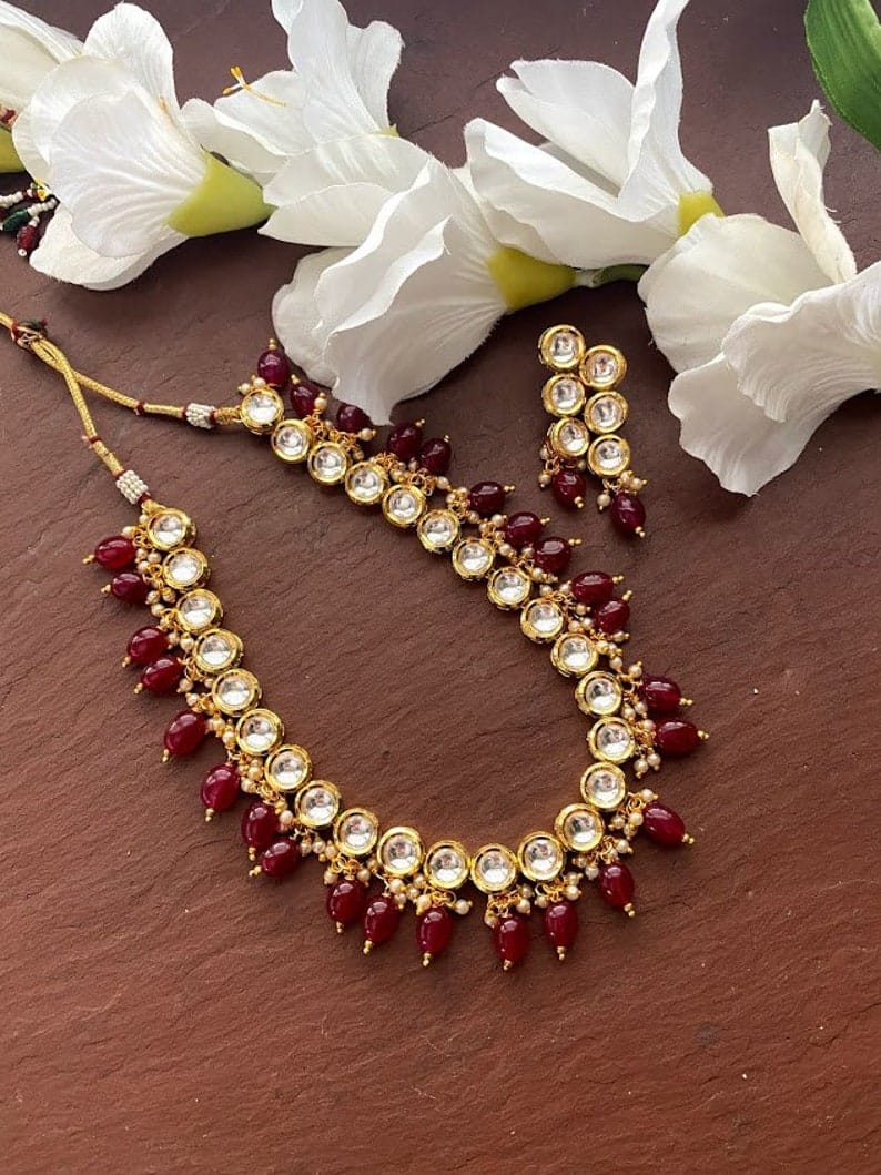 Sabyasachi Inspired Indian Round Kundan Designer Bridal Long Necklace Set With Matching Earrings - Image 2