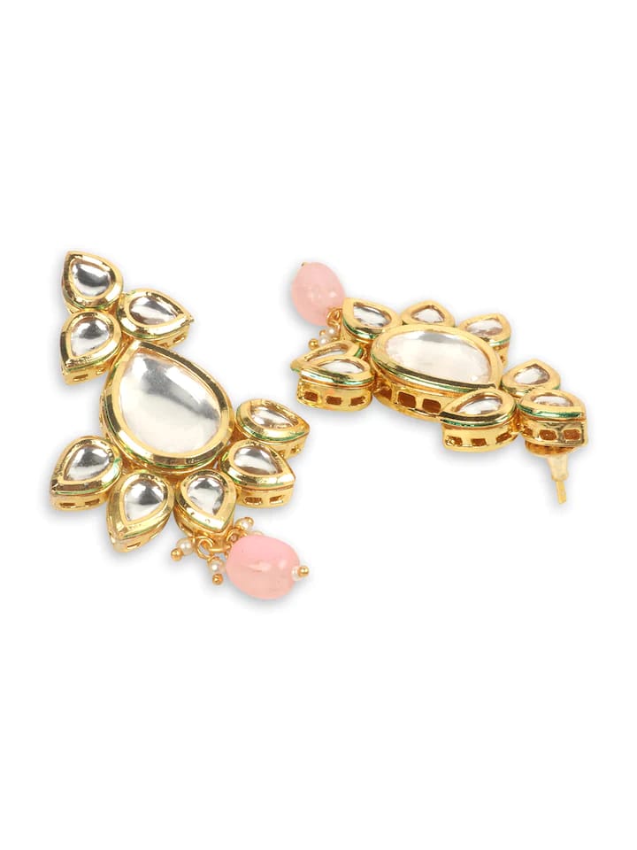 Gold-Plated Peach Kundan-Studded Jewellery Set - Image 5