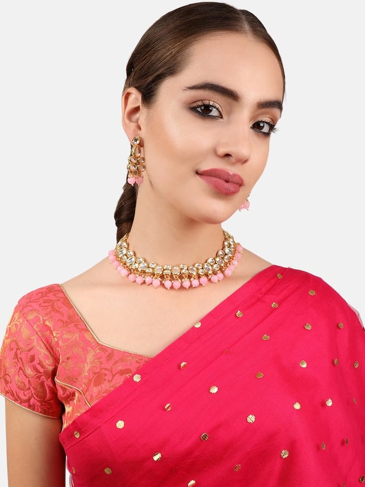 Gold-Plated Kundan-Studded Necklace & Earrings - Image 2