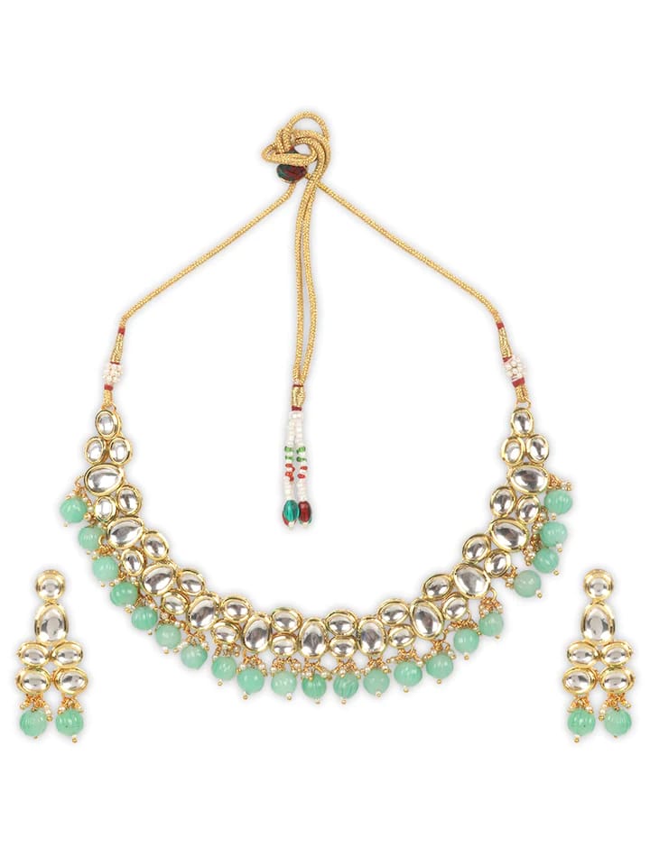 Gold-Plated Kundan-Studded Necklace & Earrings - Image 3