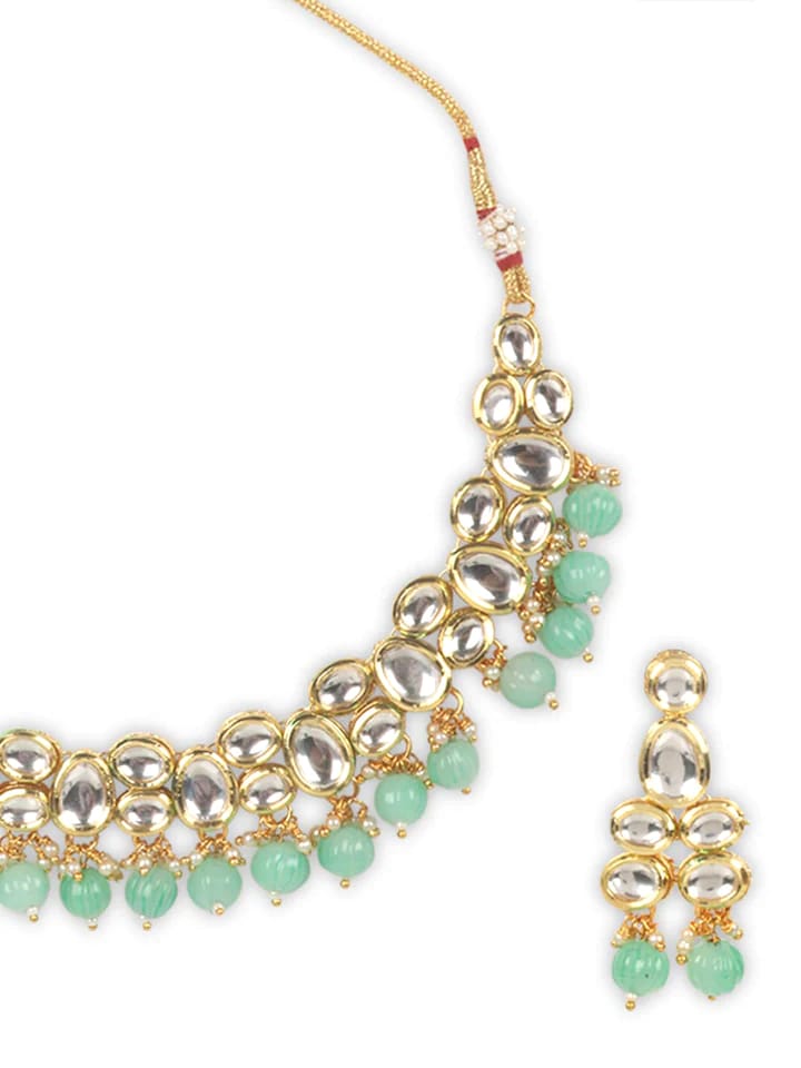 Gold-Plated Kundan-Studded Necklace & Earrings - Image 4