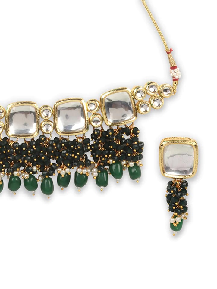 Gold-Plated Kundan-Studded Necklace & Earrings - Image 4