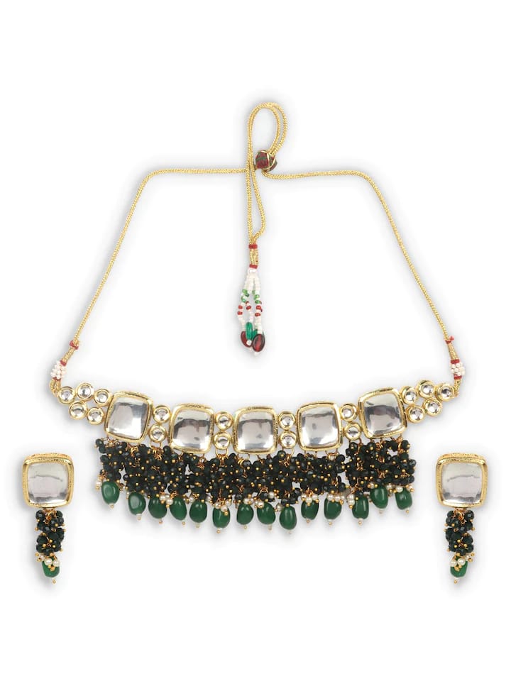 Gold-Plated Kundan-Studded Necklace & Earrings - Image 3