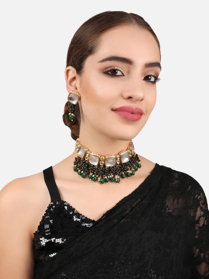 Gold-Plated Kundan-Studded Necklace & Earrings - Image 2