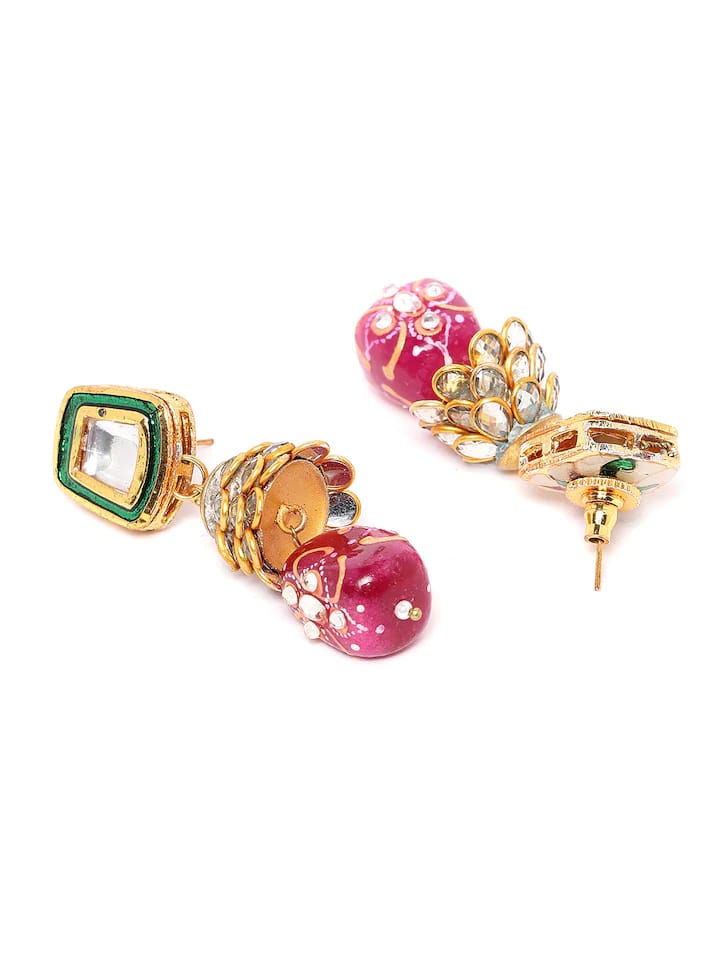Maroon Color Kundan Onyx Long Mala Necklace Set - Image 5