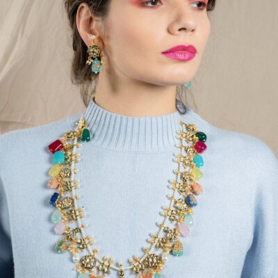 Gold Plated Pearl Necklace Set With Earrings