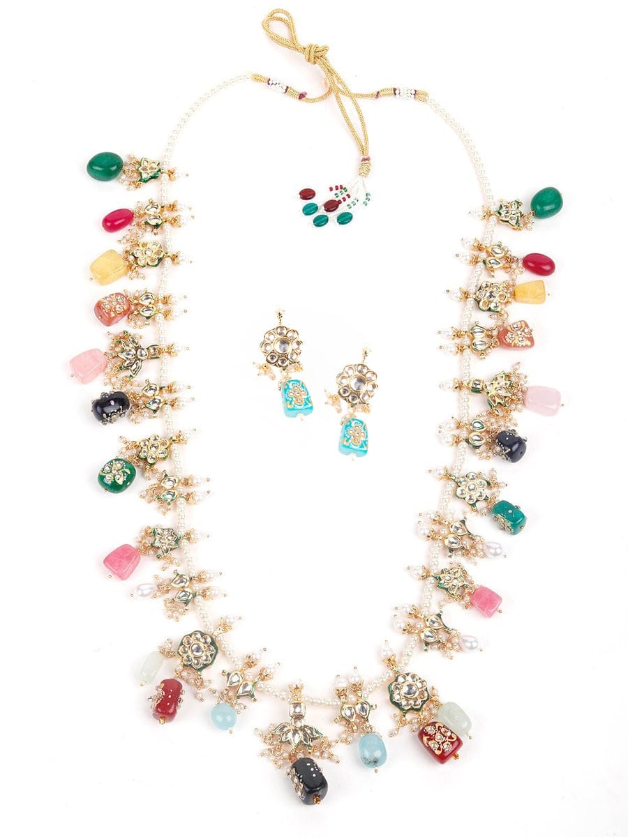 Gold Plated Pearl Necklace Set With Earrings - Image 3