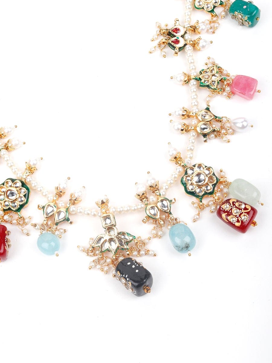 Gold Plated Pearl Necklace Set With Earrings - Image 5