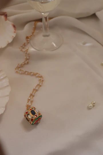 Gold Plated Long Kundan Polki Necklace - Image 3