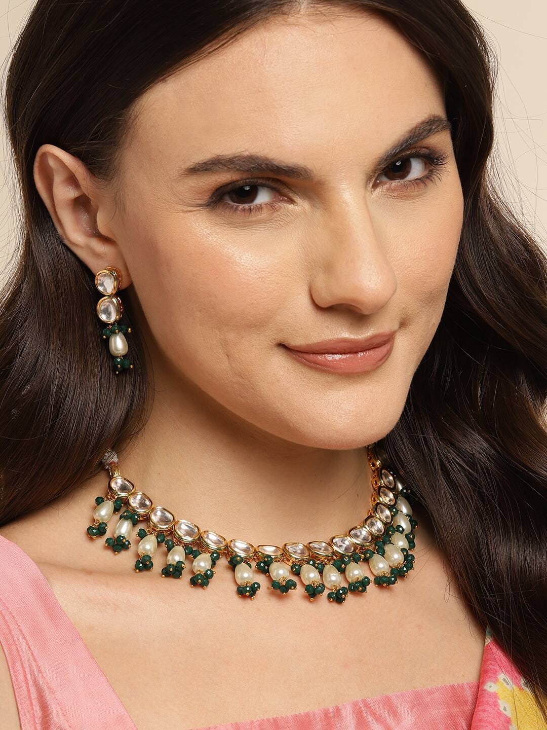 Gold Plated Kundan Choker Necklace Set - Image 2