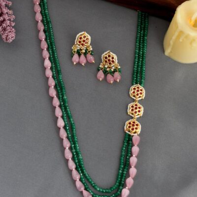 New Long Gold Plated Kundan Necklace With Earrings