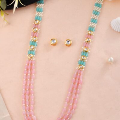 New Long Gold Plated Kundan Necklace With Earrings