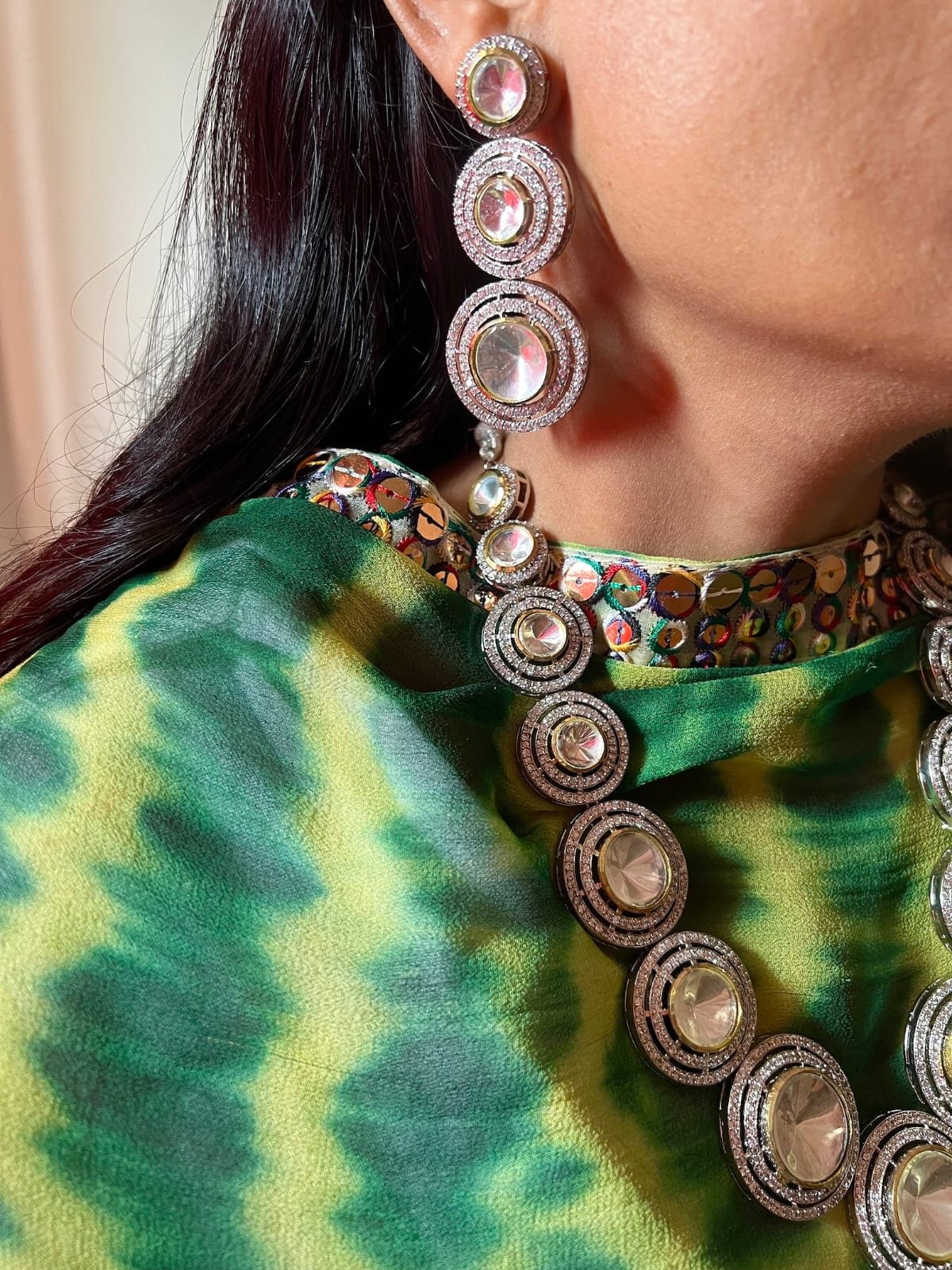 High Quality Uncut Polki Kundan Necklace with Earrings - Image 7