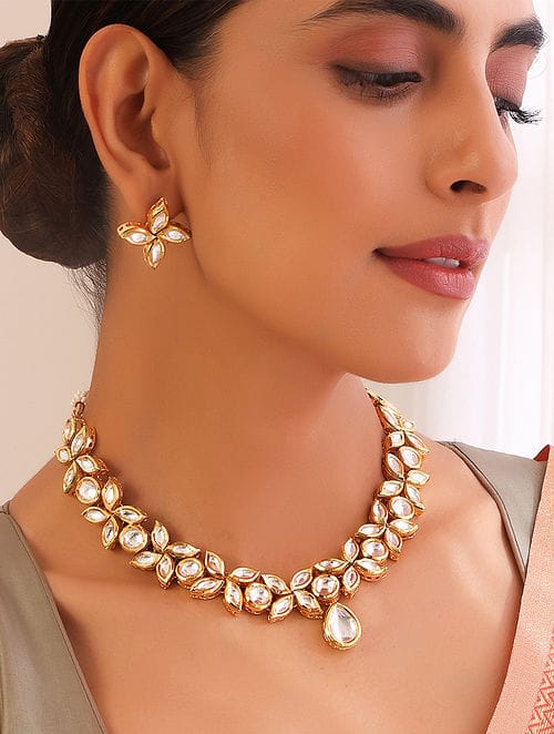 Gold Tone Kundan Necklace Set - Image 5