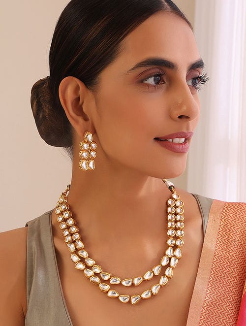 Gold Plated Kundan Embellished Choker Necklace Set - Image 2
