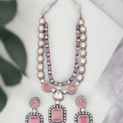 Aqua Chalcedony & AD Stones Silver Set: Timeless Elegance