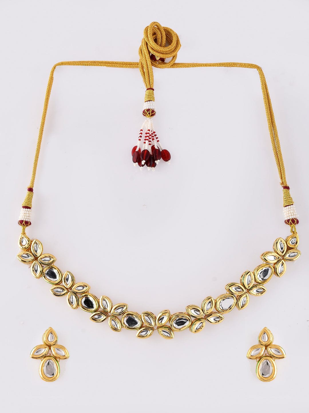Gold Plated White Kundan Necklace Set - Image 4