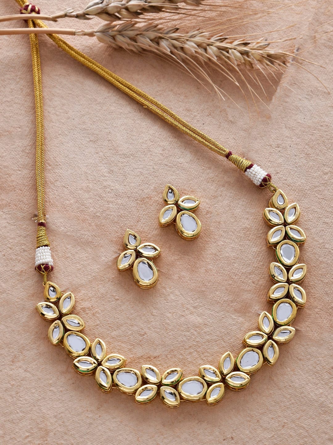 Gold Plated White Kundan Necklace Set