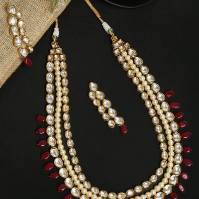 Gold Finish Kundan Long Necklace