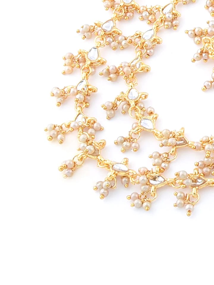 Gold Finish Kundan Necklace With White Stone - Image 6