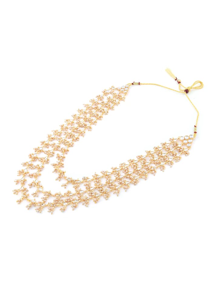 Gold Finish Kundan Necklace With White Stone - Image 5