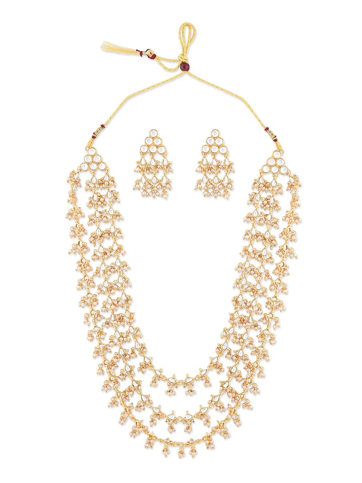 Gold Finish Kundan Necklace With White Stone - Image 4