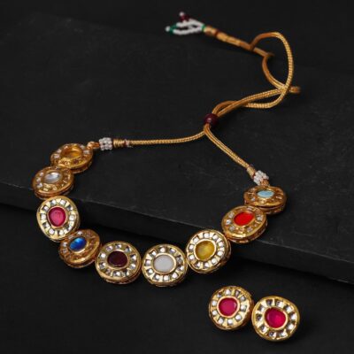 Multicolour Brass Necklace With Earring