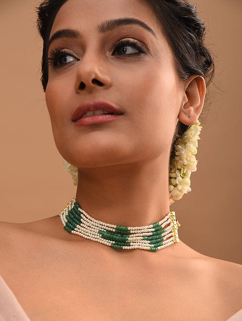 Green Gold Tone Emerald Necklace