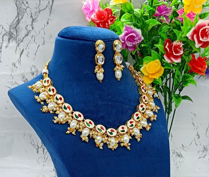 Imitation Kundan Necklace With Earring - Image 7