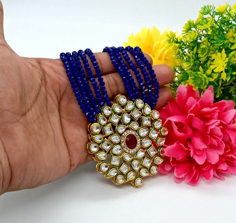 Long Kundan Polki Necklace With Earring - Image 7