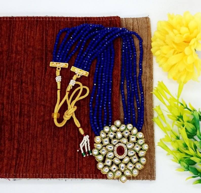 Long Kundan Polki Necklace With Earring - Image 6
