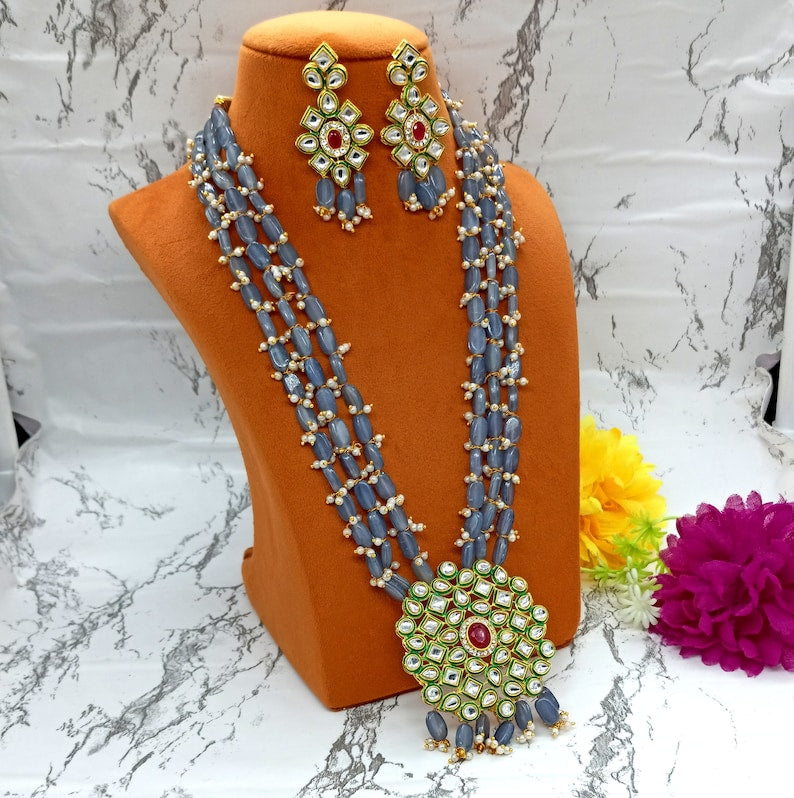 Kundan Long Necklace set with earrings - Image 2