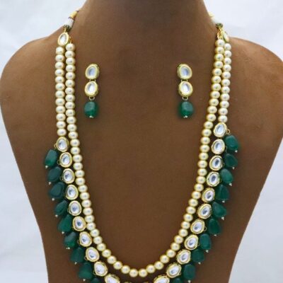 Long Kundan Polki Necklace With Earring