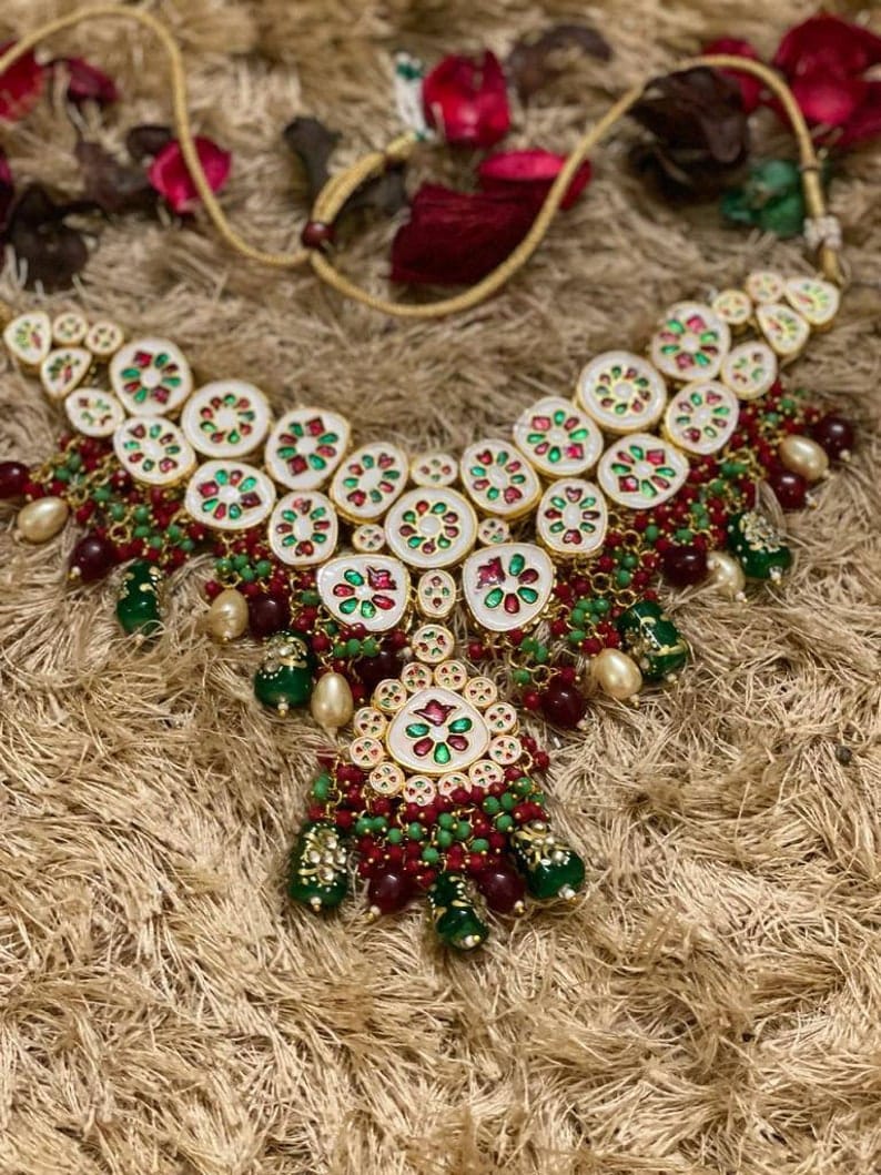 Noor Polki & Gold Plated Necklace With Earrings - Image 5