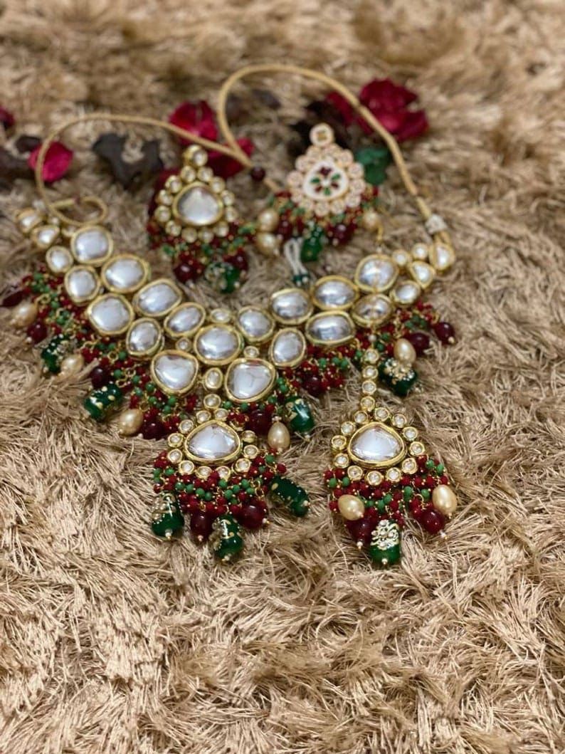 Noor Polki & Gold Plated Necklace With Earrings - Image 2