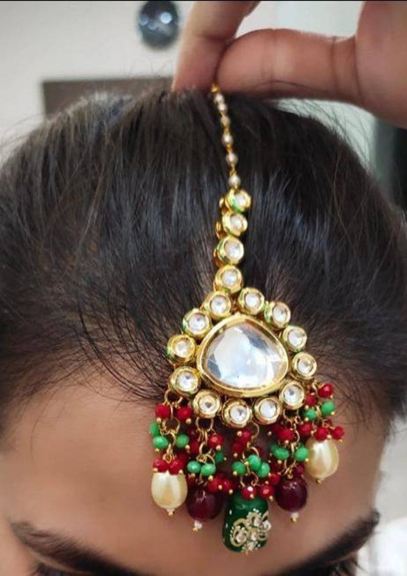 Noor Polki & Gold Plated Necklace With Earrings - Image 4