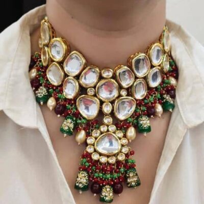 Noor Polki & Gold Plated Necklace With Earrings