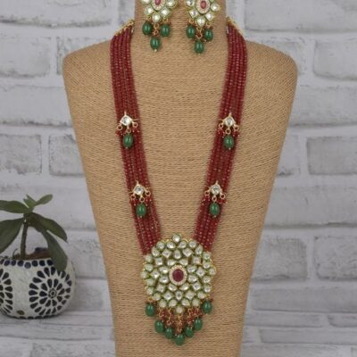 Gold Plated Long Necklace With Earrings