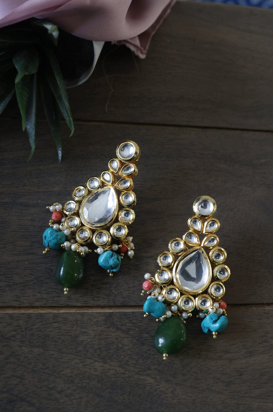 Gold Plated Kundan Necklace With Multi Stone - Image 2