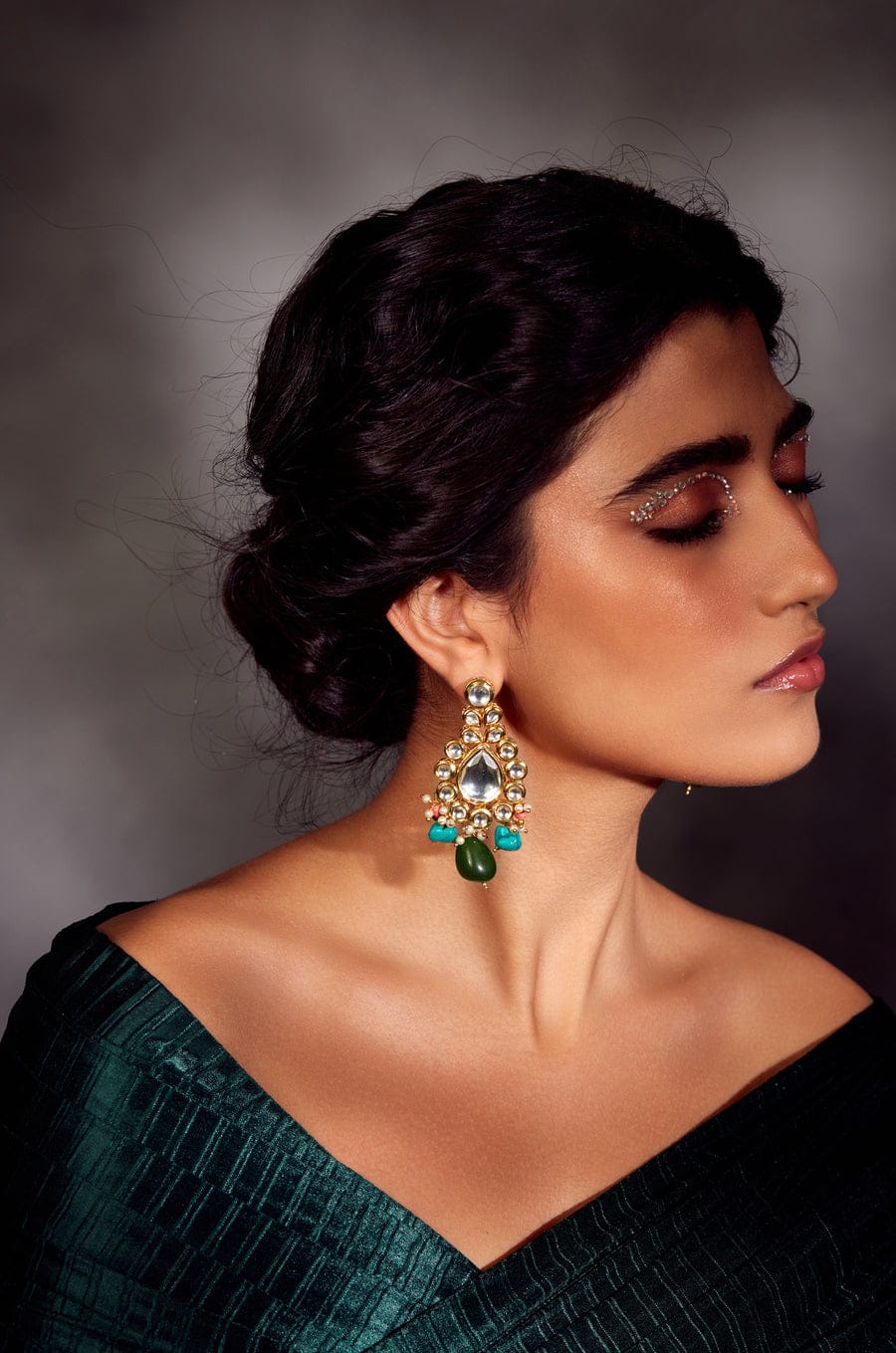 Gold Plated Kundan Necklace With Multi Stone - Image 3