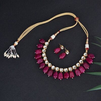 Gold Finish Ruby Stone Choker Set With Kundan Work