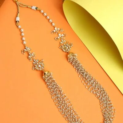 Gold Finish Kundan Stone Long Necklace Set