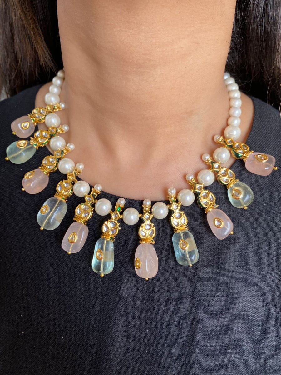 Gold Finish Multi Stone Choker Set With Kundan Work - Image 3