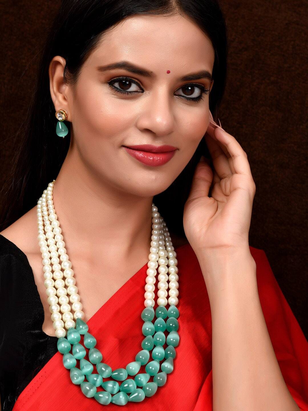 Semi precious Monalisa stone with pearls - Image 2
