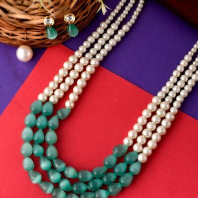 Semi precious Monalisa stone with pearls