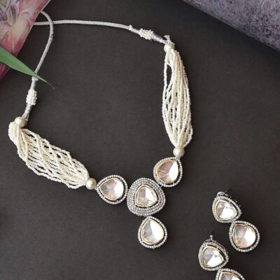 Polki Stone Earrings And Polki Choker Set